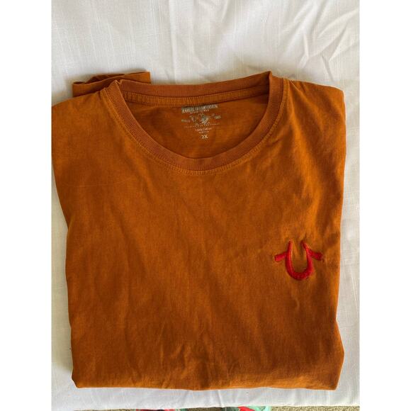 True Religion World Tour Mens t-shirt 2X XXL ss orange embroidered 100% cotton - Picture 1 of 7